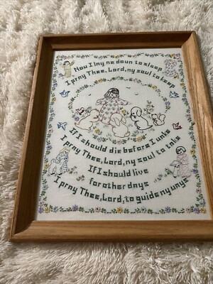 Vintage 1944 Child's Prayer Embroidery Nursery Sampler 17'' X 20''