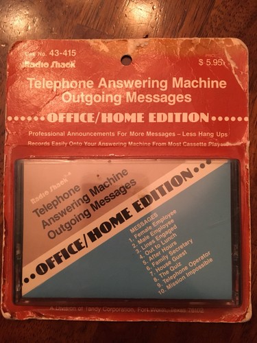 (1) Radio Shack Telephone Answering Machine Outgoing Messages Cassette NOS