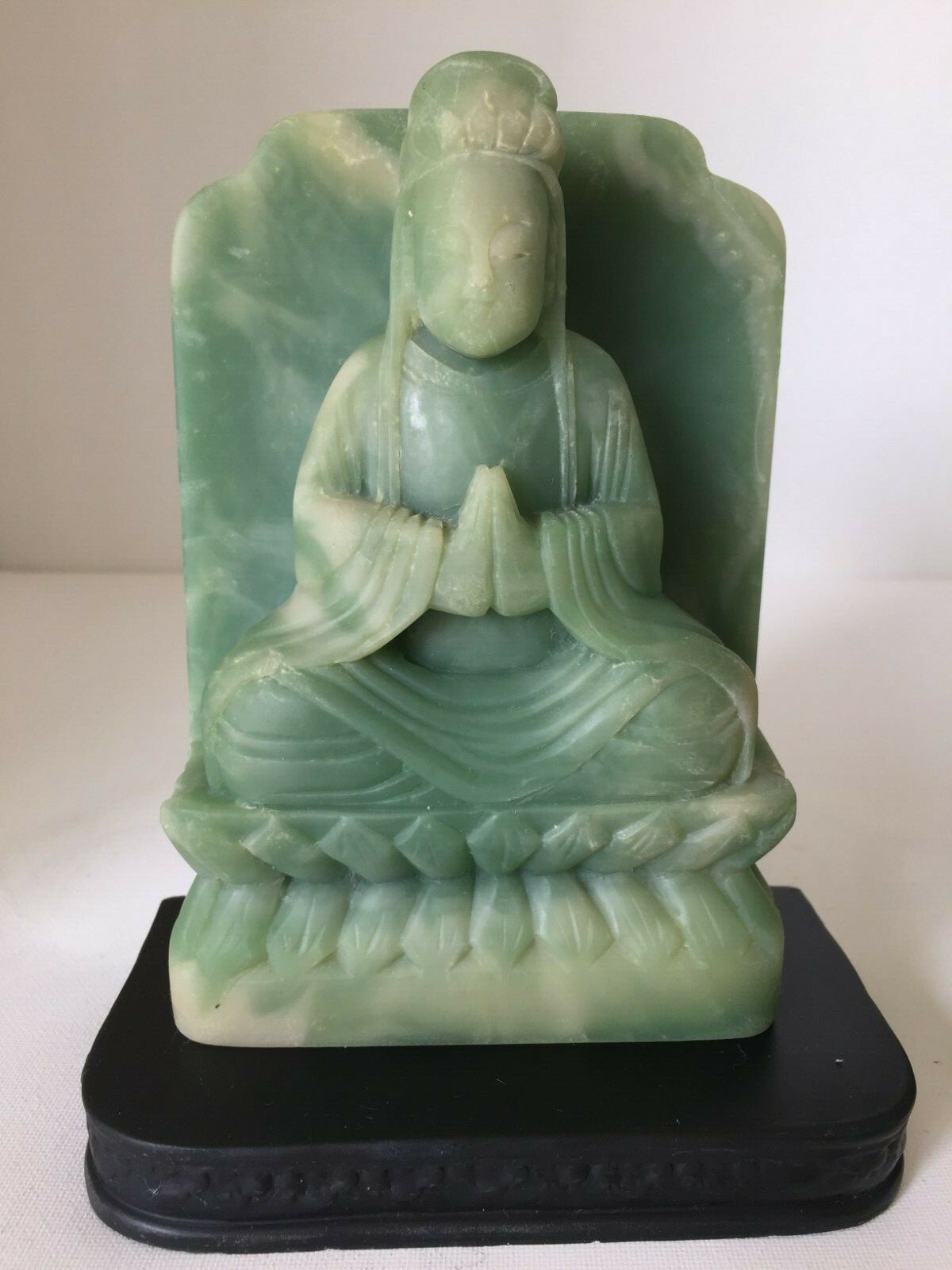 Hand Carved Green Incolay Stone Praying Goddess Bookends