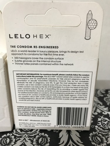Lot of 2 LELO Hex Condom Luxury Unique Ultra Thin 0.045mm 3 Count exp 2021