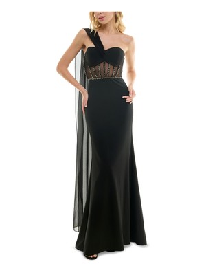CITY STUDIO Womens Black Illusion Bodice Flyaway Cape Formal Dress Juniors 11\12