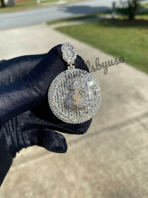 Pre-owned Nsg 3ct Baguette Cubic Zirconia Men's Money Bag Pendant 925 Silver Free Gift In White
