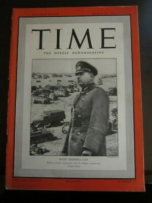 Time Magazine March 1941 Nazis Marshal List Balkan Means Mountains No Label (N)