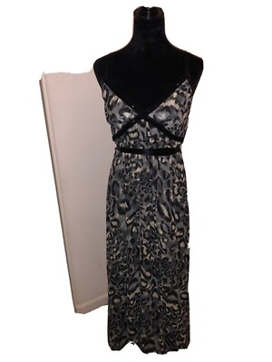 DONNA RICCO 100% SILK beaded animal print Dress Black Gray Large NWOT 12