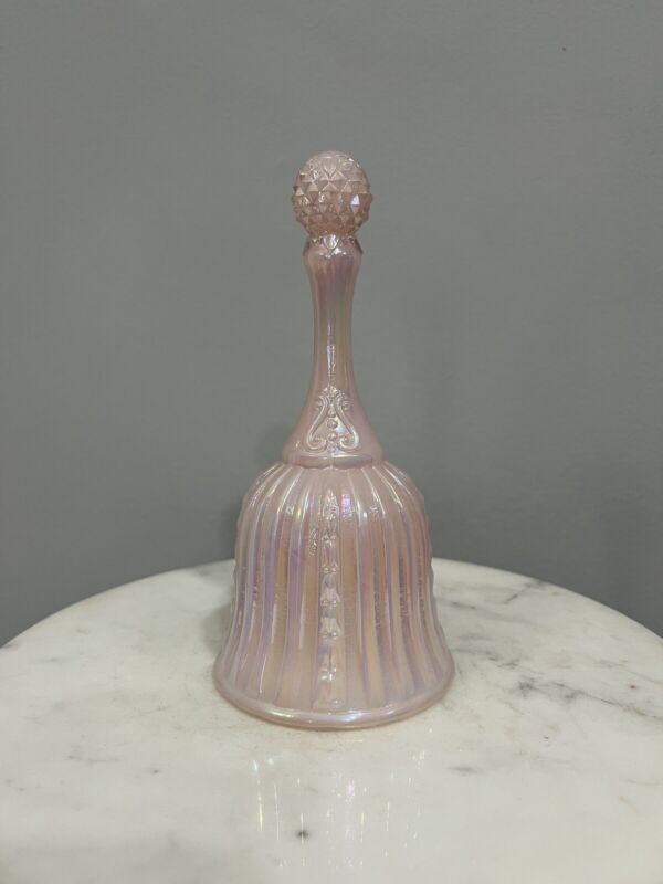 Vintage Fenton Shell Pale Pink Pearl Iridescent Shiny Faberge 6.5” Tall Bell