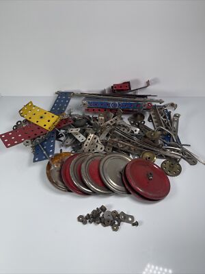 Vintage Erector Meccano Metal Construction Pieces Mixed Lot Beams Bolts Girders