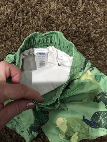 GYMBOREE Baby Boys Green Frog Theme Swim Shorts With Built In Diaper Size 6-12M
