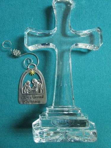 Julia Crystal Cross Christmas Ornament From Poland Hand Cut Mouth Blown