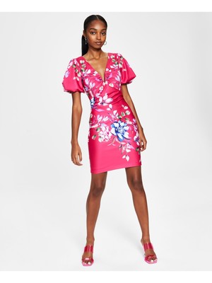 

GUESS Женское розовое платье-футляр с V-образным вырезом на спине, подкладкой для груди и рукавами-пуфами, Розовый