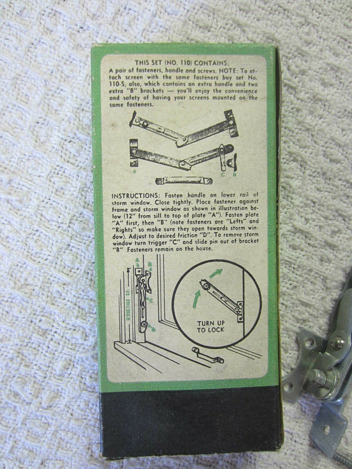 NOS~VTG Superior No 110 Adjustable Storms & Sceens Sash Fastener Original Box