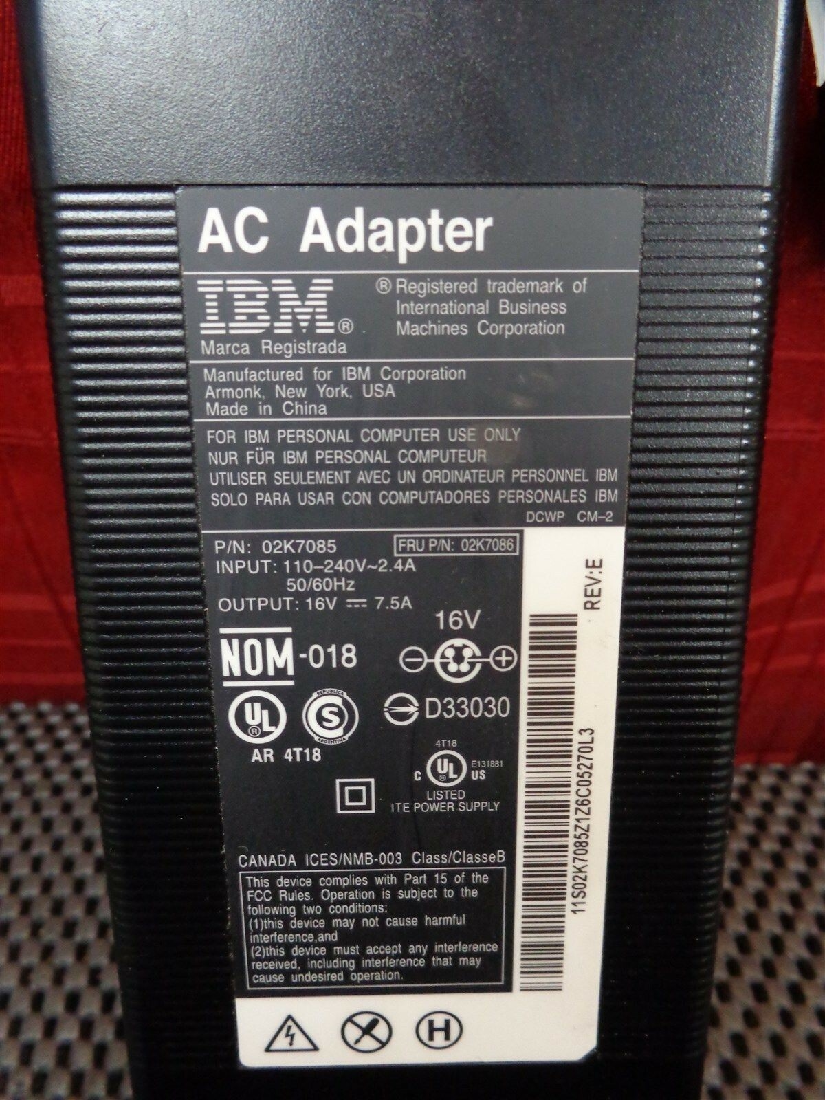 Lot of 6 Genuine IBM PA-1121-0711 16V 7.5A AC Adapter With Power Cord 02K7092