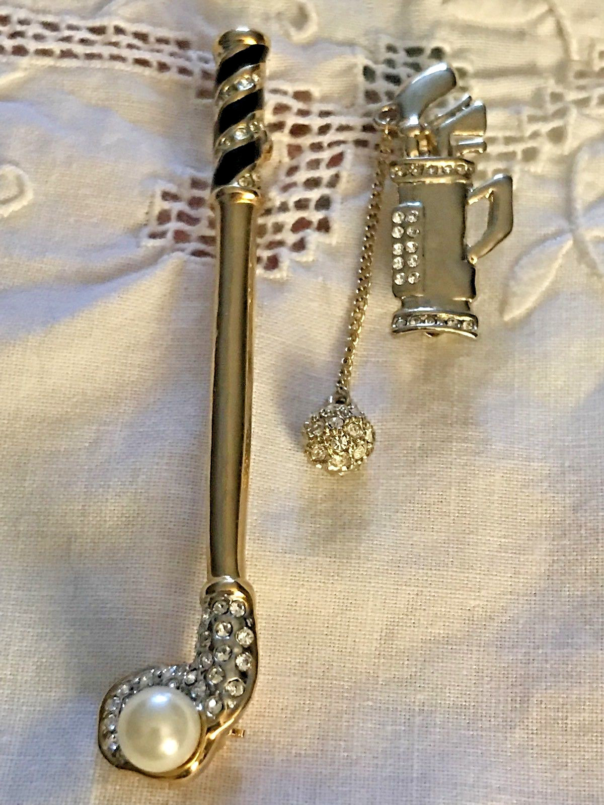 RHINESTONE GOLF CLUB BROOCH PIN JEWELRY LOT