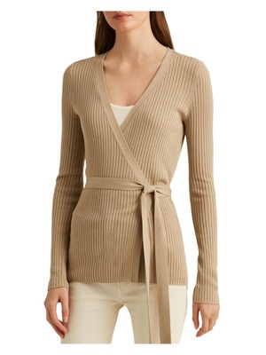 

LAUREN RALPH LAUREN Женский бежевый кардиган с длинными рукавами и запахом декольте