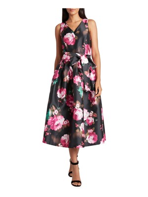 

Женское черное платье миди без рукавов со съемным поясом TAHARI ARTHUR S. LEVINE, Черный