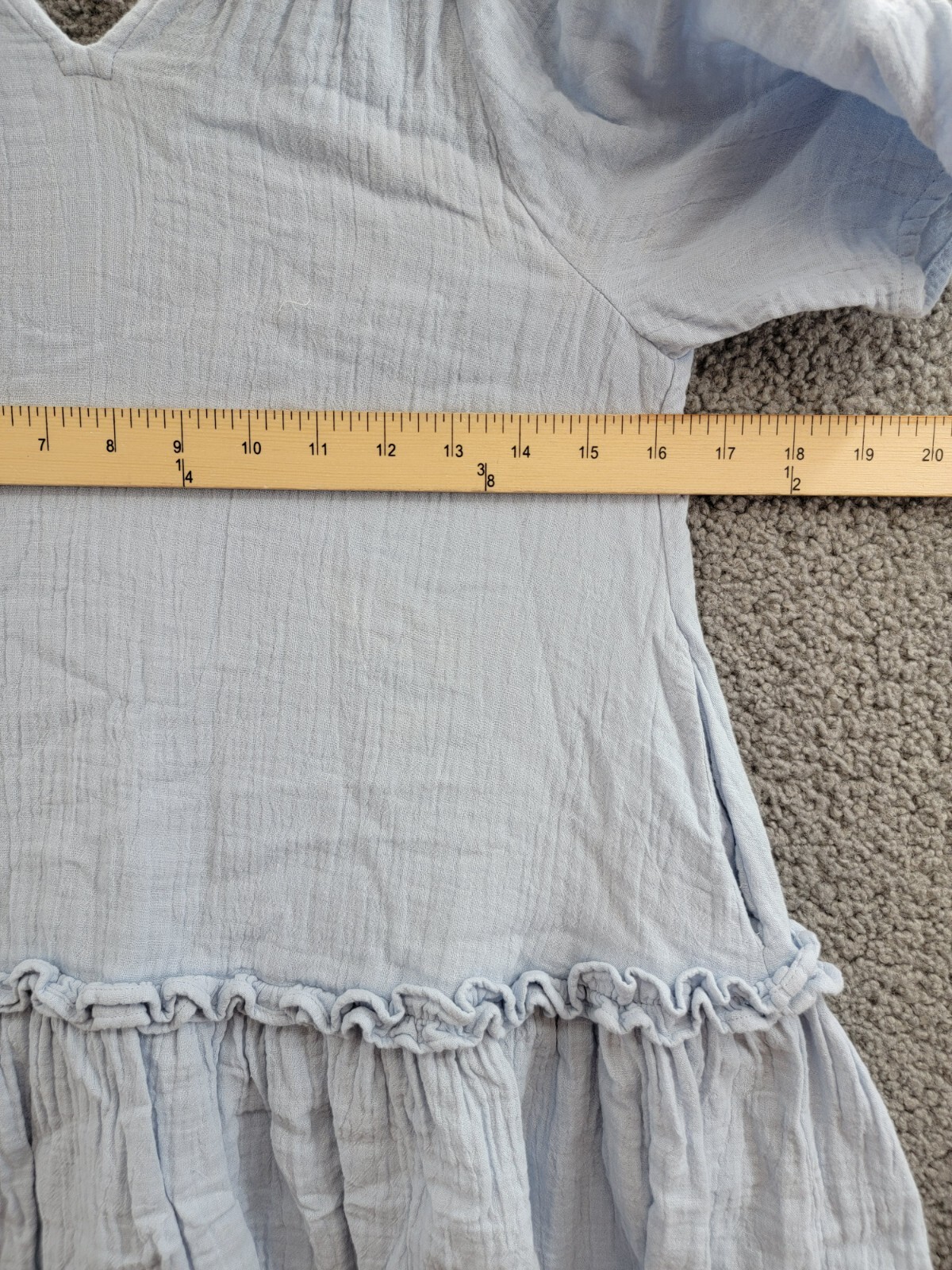 Reiss Blue Millie Seersucker Ruffle Dress Girls' 8-9Y Light Blue Button Back S/S - Picture 6 of 16