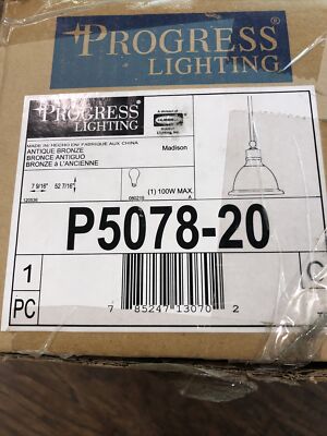 Progress Lighting Madison 1-Light Antique Bronze Mini Pendant P5078-20 -New