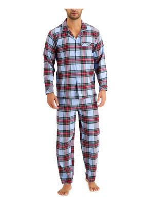 

FAMILY PJs Синяя с длинным рукавом на пуговицах Прямые штанины, Синий