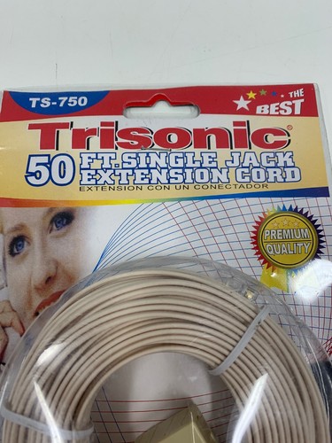 Trisonic TS-750 Single Jack Phone Extension Cord 50 Foot Ivory NEW in PAckage