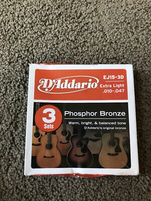 D'Addario EJ15 Phosphor Bronze Extra Light Acoustic Strings (3 Sets)