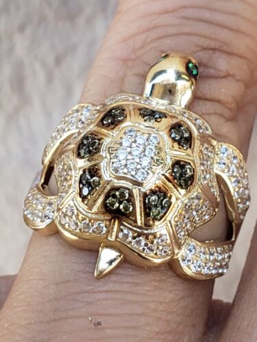 Pre-owned Love Jewels Inc 14k Gold Turtle Good Luck Lucky Ring Size 5 6 7 8 9 In Green