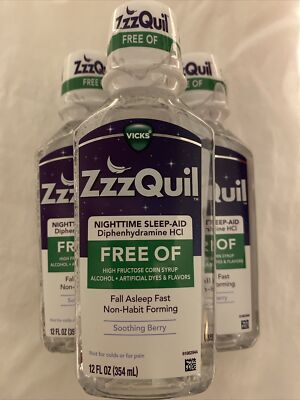 3~Vicks ZzzQuil Nighttime Sleep-Aid Soothing Berry, 12 fl oz DYE FREE 2025
