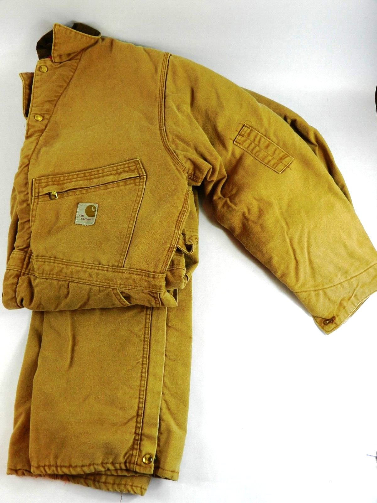 Men’s Sz 46 Carhartt Insulated Snow Suit Union Labor Tan Multi Pocket Made In US