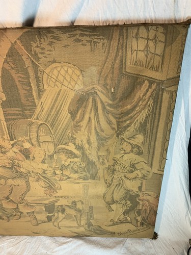 Antique D’Apres Tapestry Rembrandt Tavern Art On Frame France