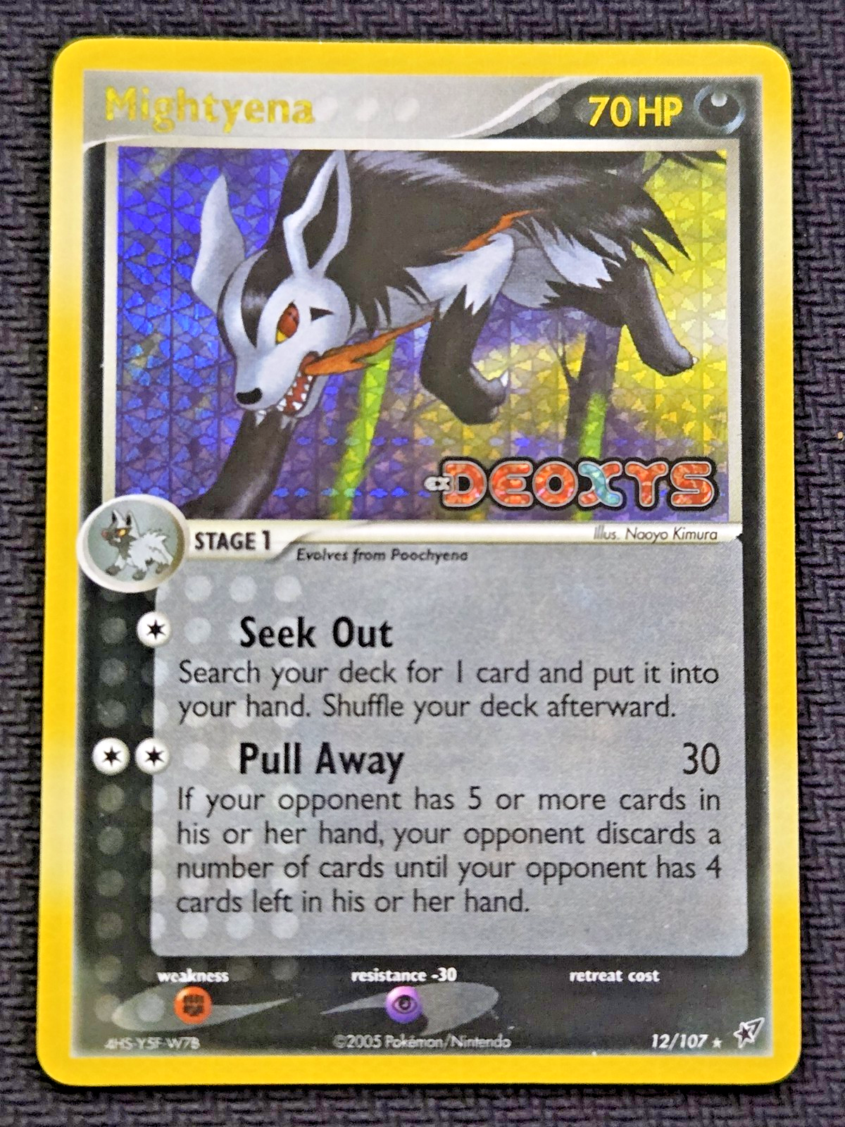 Pokemon Card - Mightyena Deoxys 12/107 Rare Reverse Holo STAMPED