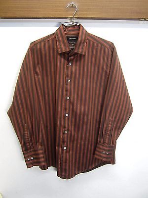 vtg Murano Dress Shirt striped orange spread collar button front sz XL