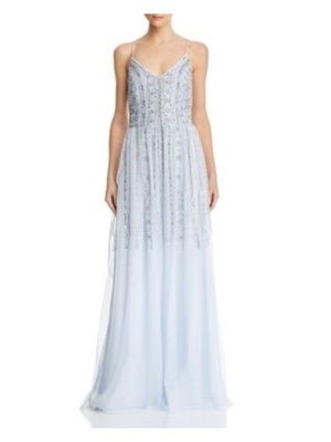 Женское светло-голубое вечернее платье AIDAN MATTOX с V-образным вырезом на спине и подкладкой на талии 14