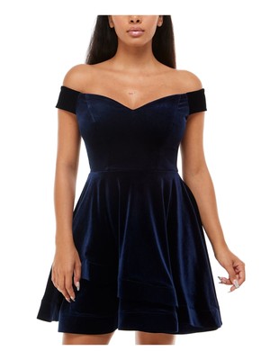 

B DARLIN Womens Navy Padded Cup Short Sleeve Off Short Dress Juniors 9\10