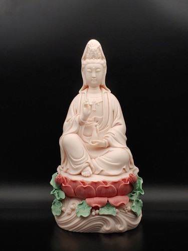 苏杜村大师德化白瓷孩儿红自在观音菩萨Chinese Su Ducun Dehua