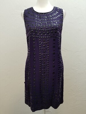 FRENCH CONNECTION SIZE 4 BEADED PURPLE SLEEVELESS SHIFT DRESS