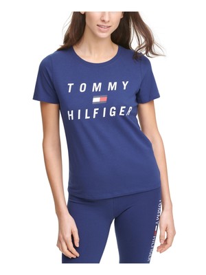 

TOMMY HILFIGER SPORT Женская темно-синяя футболка с круглым вырезом и короткими рукавами с логотипом, Navy