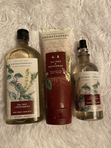 3 Pc Aromatherapy TEA TREE + PEPPERMINT Bath & Body Works Foam/Oil Mist/Cream