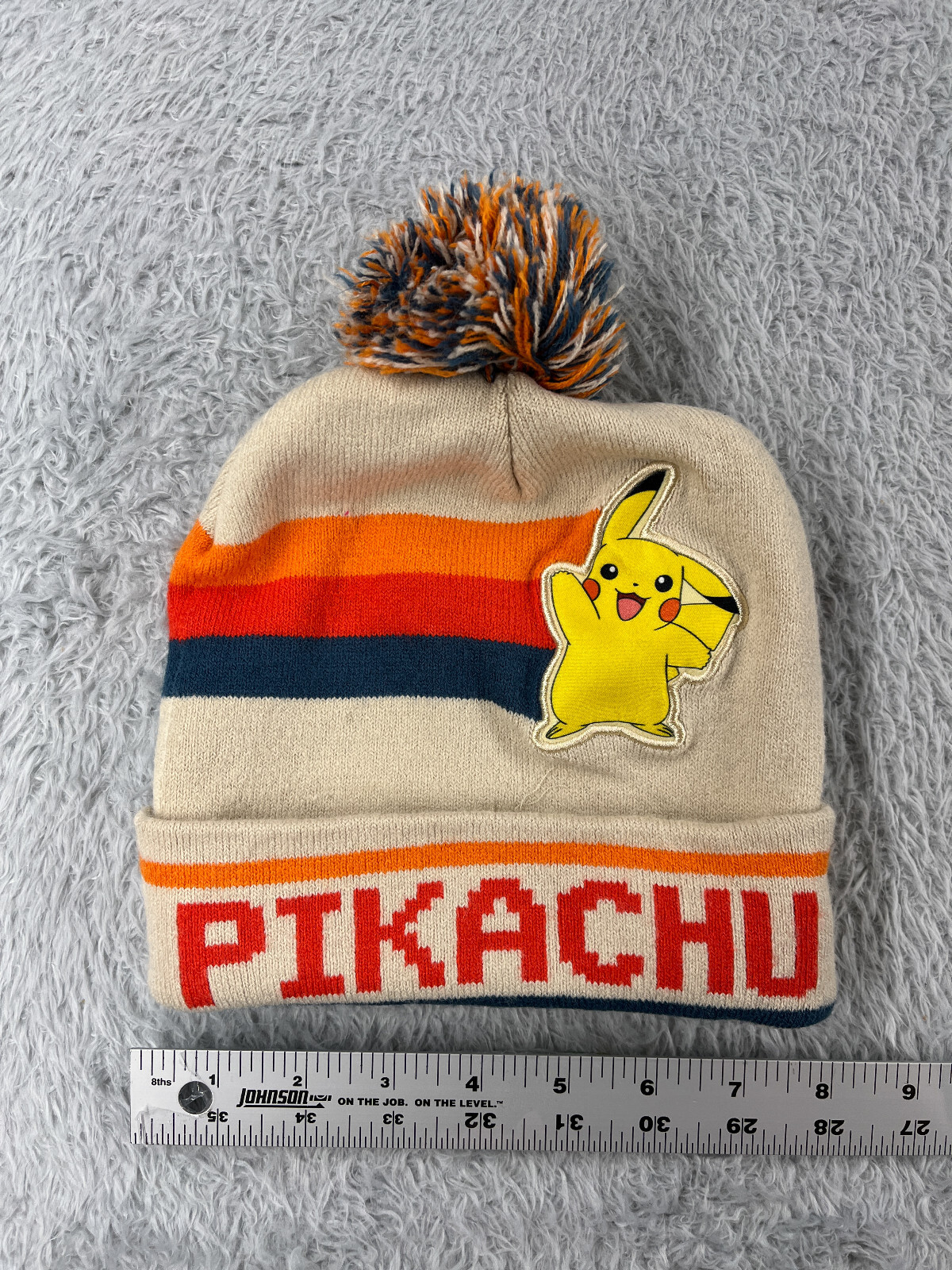 Pokemon Pikachu Beanie Toque Youth One Size Beige Knit  display picture 1