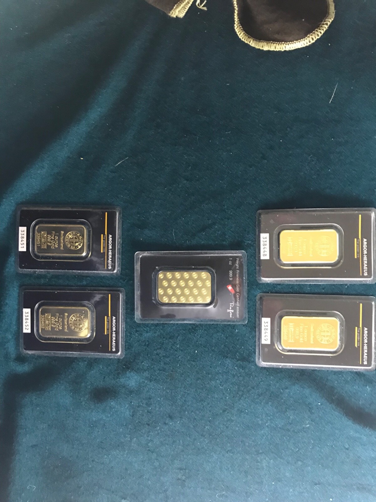 5 - Argor-Heraeus 1 oz Gold Bars (In Assay)