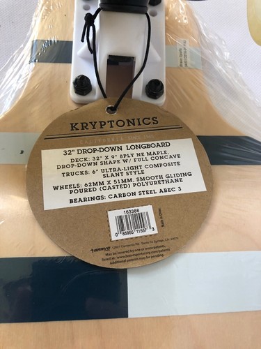 Kryptonics Drop-down Longboard 32-inches x 8-inches Complete Skateboard Blue