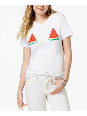 CARBON COPY Womens White Watermelon Graph Short Sleeve Crew Neck T-Shirt L