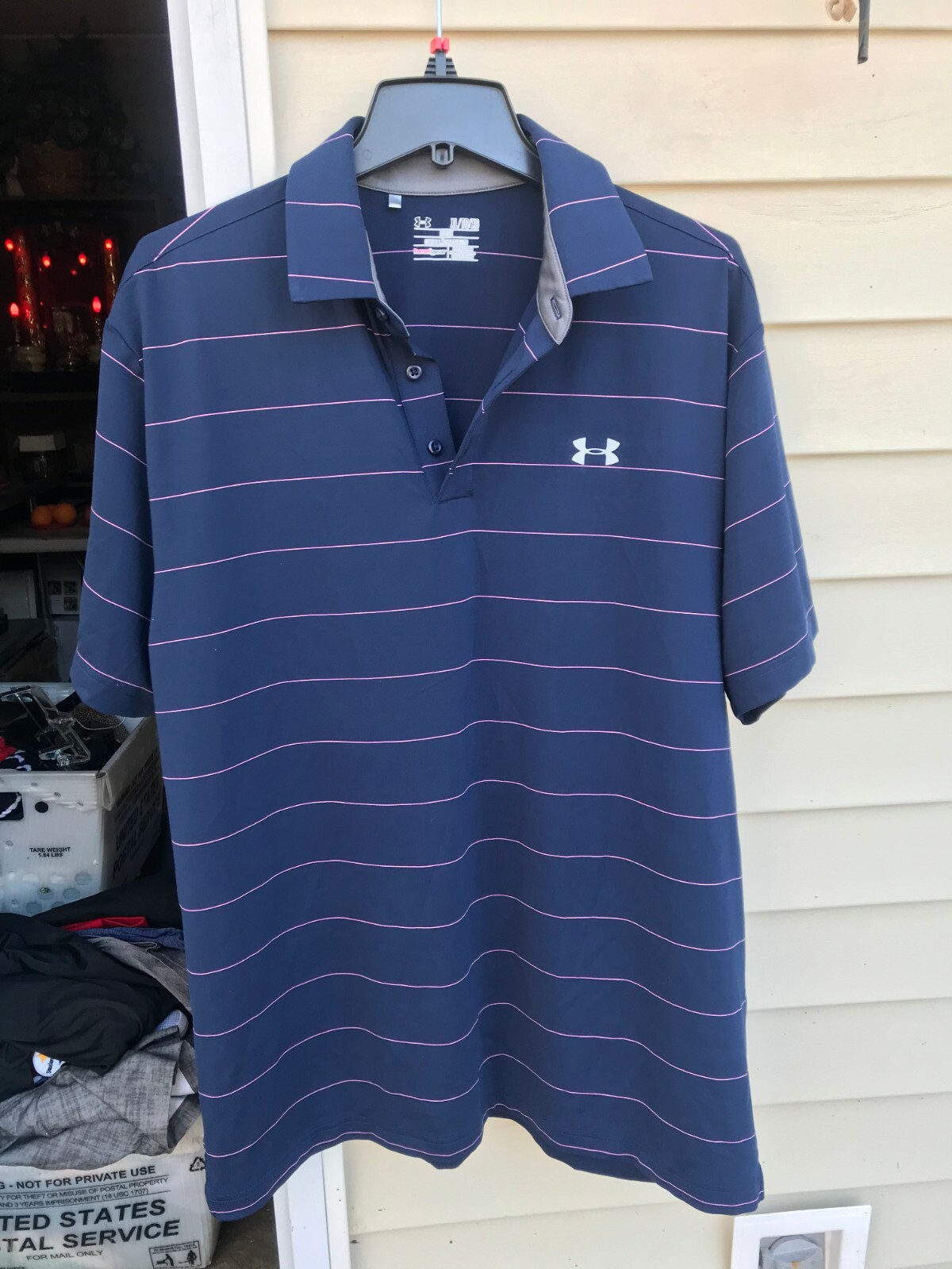 Under Armour Golf Stripe BLUE WITH PINK Polo Shirt 1253479