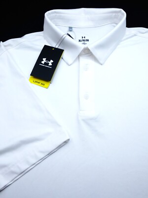 NEW! UNDER ARMOUR GOLF POLO SHIRT -XL BRIGHT WHITE POLY PERFORMANCE STRETCH SOFT
