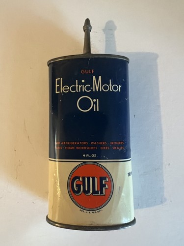 VINTAGE GULF ELECTRIC MOTOR OIL TIN LEAD TOP SPOUT HANDY OILER OIL