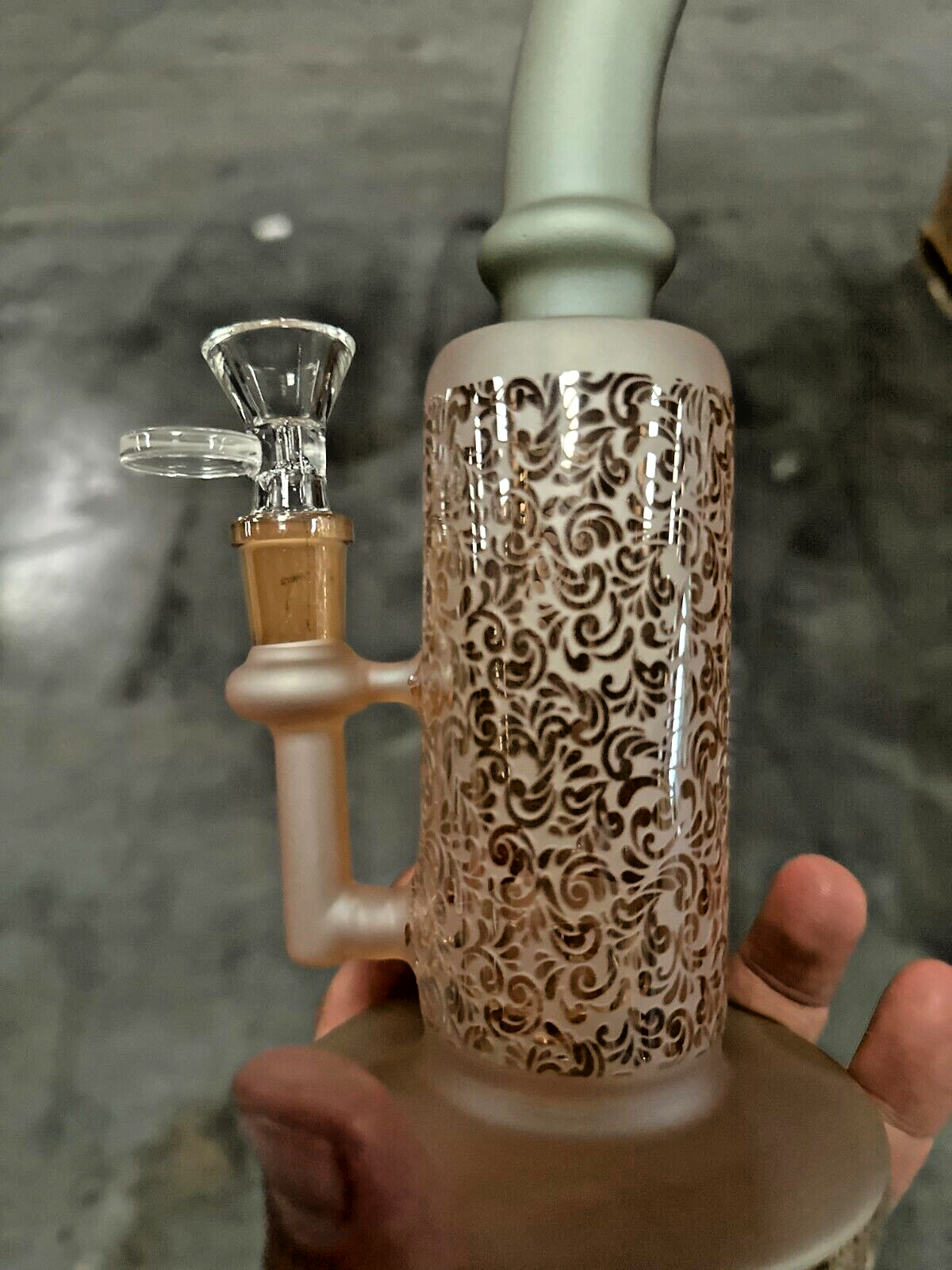 10" Carved craft Glass Bongs Smoking Glass Water Pipe with 14mm Round handle