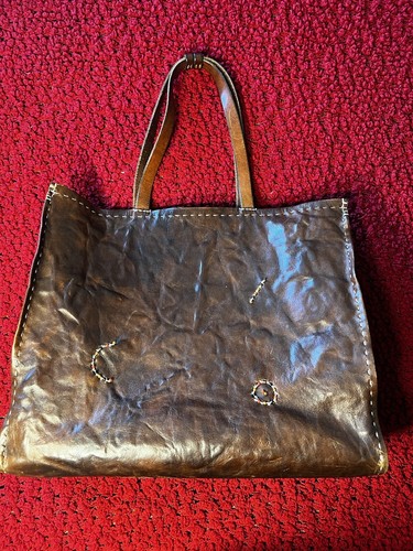 HENRY CUIR tote bag brown Beaded 15x12x6 Preowned | eBay