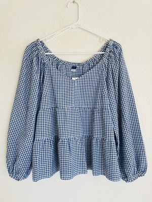 Old Navy *New* Womens Blue/White Checkered Tiered Top Sz M