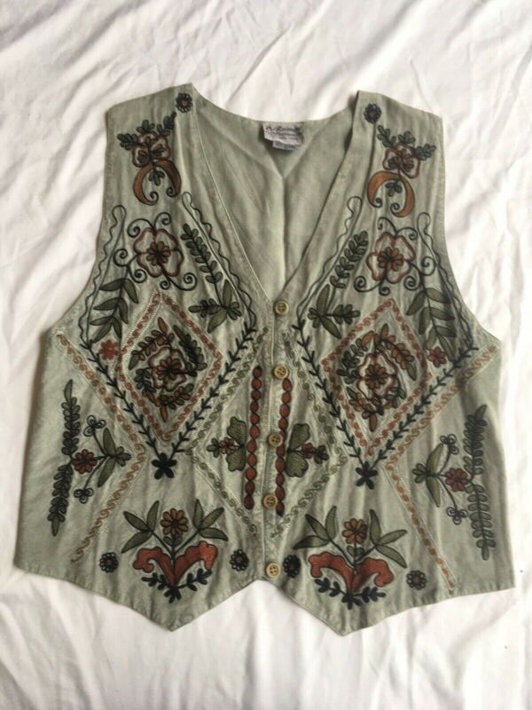 Vintage Embroidered Floral Boho Bohemian Hippy Vest Top Small Medium 