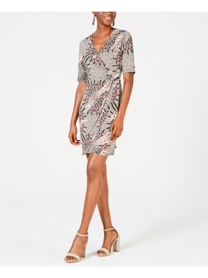 CONNECTED APPAREL Womens Black Above The Knee Faux Wrap Dress Petites 6P