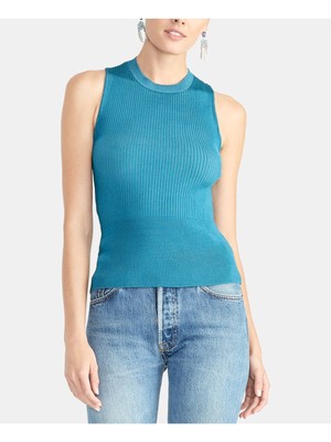 Женская синяя майка без рукавов с драгоценным камнем на шее RACHEL ROY XXL