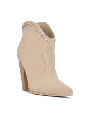 Женские кожаные ботильоны NINE WEST бежевого цвета Sera с острым носком на блочном каблуке без застежки 10 М