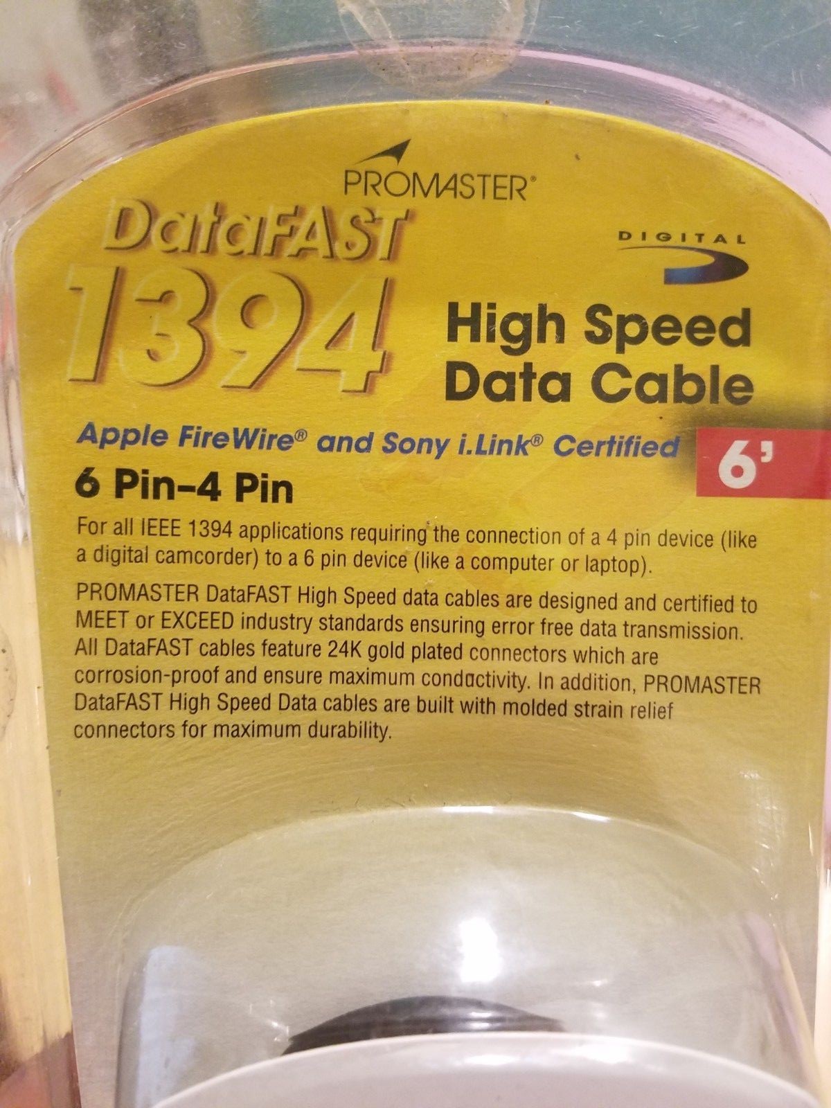 High Speed Data Cable Promaster Datafast 1394 24K Gold Plated Connectors 6-4 PIN